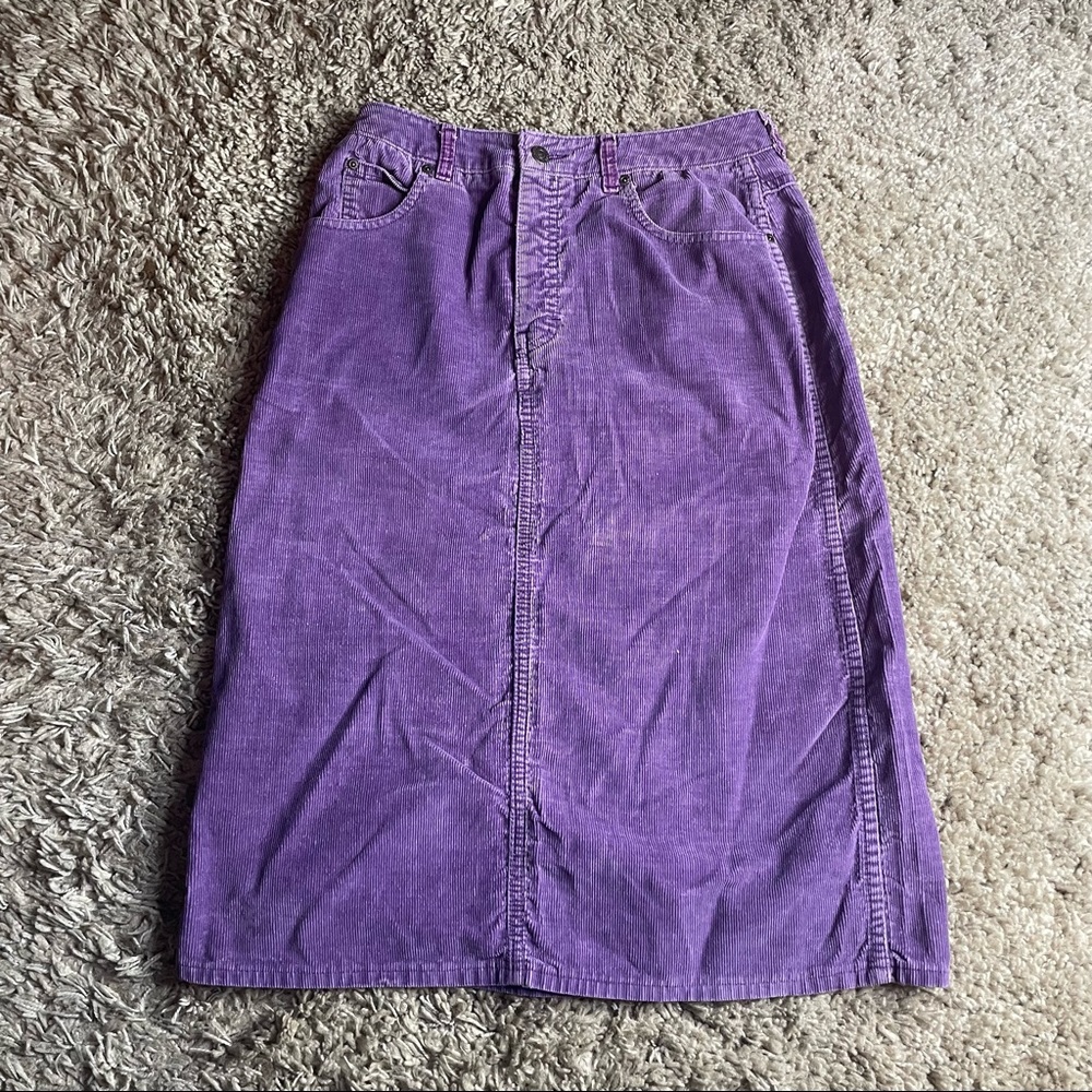 Vintage 80s Calvin Klein Corduroy Skirt | High Waisted Purple Midi | Size 12